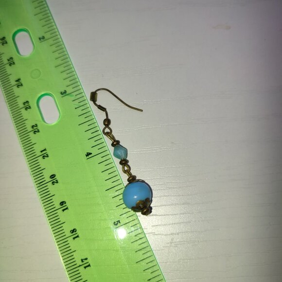 Azure Boho Earrings Dangles Hooks Beaded Blue Academia Anque Gold Metal Tone - Picture 3 of 5